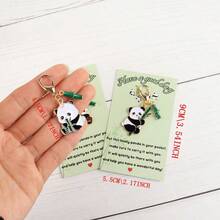 5pcs/10pcs Cute Panda Keychain Made Of Bamboo, Featuring A Classic Chinese Style, Encouragement Blessing Greeting Card, Ideal Gift For Holiday Parties, Suitable For Birthday, Wedding, Graduation, Mother's Day, Father's Day, Teacher Appreciation And More - Multicolor - View 8
