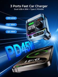 REMAX 45W車載充電器，RGB燈效，Bluetooth 5.3自動重新連線，USB-C與USB-A雙埠快充，內建麥克風支援免持通話，Bluetooth音樂串流，適用iPhone與Android，汽車配件、車內必備、車用好物 - 充電器 - 查看 4
