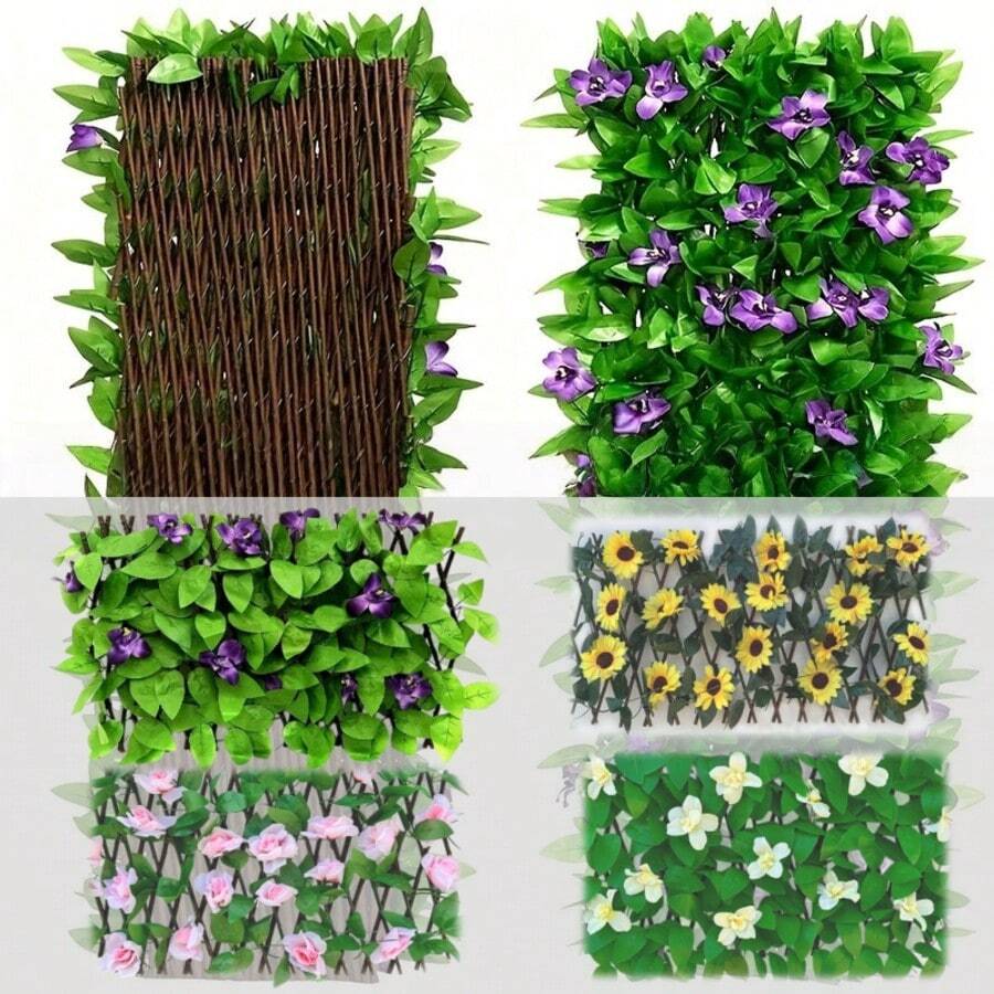 1件装可伸缩人造常春藤花卉隐私屏风 - 饰以绿叶和花朵，采用耐用塑料制成，适合全年室内外用作装饰隔断。是花园、露台、婚礼和其他场合提升视觉效果的理想之选。易于安装，装饰性花园围栏 - 彩色 - 查看 1