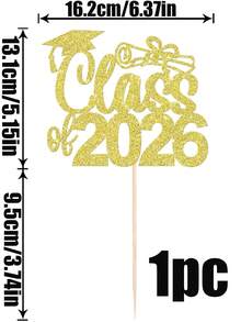 1/2pcs 2026 Graduation Cake Topper, Glitter Congratulations 2026 Graduation Cake Sign, Gold 2026 Graduation Theme Party Cake Decorations - Golden Scroll - View 9