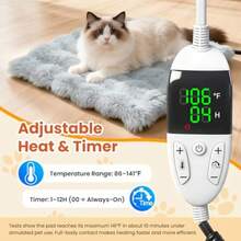 Cat Heating Pad Pet Heating Pad with Smart Thermostat 12 Temp Levels and 0-12H Timer Plush Fleece Cover with Zipper Waterproof and Chew Resistant 18x18in for Cats and Small Dogs - Pequeño 18x18 - Ver 4
