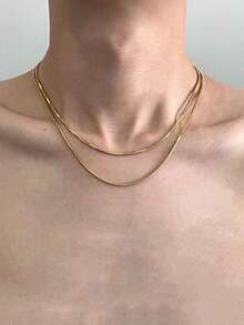 CVNANA 1 chiếc dây chuyền dạng mắt xích rắn bằng thép không gỉ mạ vàng 18K - Phong cách tối giản, phù hợp để đeo hàng ngày, phối đồ đường phố, làm lớp áo và làm quà tặng tối giản. - A - Xem 1
