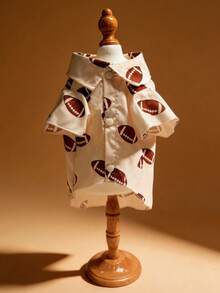 LUCKIE PAL 1pc Casual Football Print Pet Shirt, Suitable For Cats And Dogs Indoor And Outdoor - Apricot - View 1