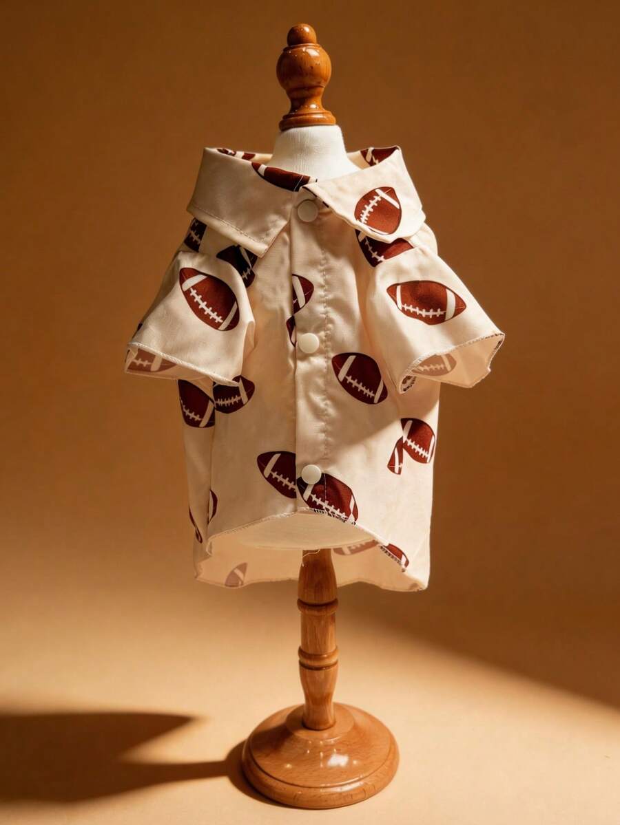 LUCKIE PAL 1pc Casual Football Print Pet Shirt, Suitable For Cats And Dogs Indoor And Outdoor - Apricot - View 1