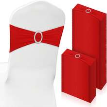 150 Pieces Spandex Stretch Chair Sashes Bows Elastic Chair Cover Bands Ties With Slider Wedding Party Reception Events Universal Ceremony Banquet Decorations (Gold) - Red - View 12