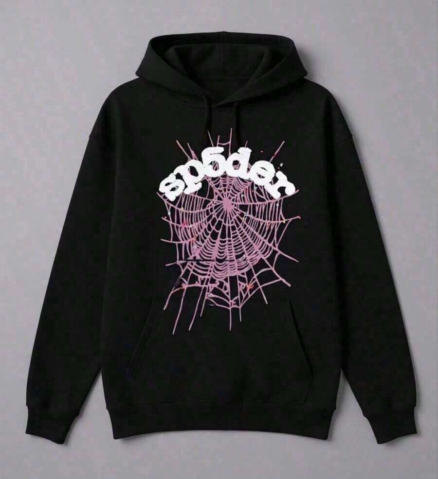 Male And Female NeutralMen's Cartoon Character Print Long Sleeve Casual Hooded Sweatshirt,Spider Web Print Hoodies Men Gothic Punk Long Sleeve Sweatshirts Pants Streetwear Autumn Casual Hop Loose Pullovers-Tailoring Suitable Men Suitable Autumn And Winter OrnamentalWarm And Comfortable - màu đen - Xem 1