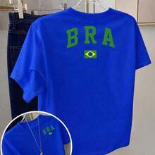 Brazil Shirt, 100% Cotton Casual Premium 30.1 Knit - On - 寶藍色 - 查看 3