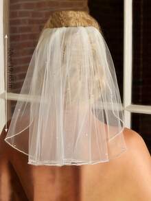 Single Layer Lace Trim Bridal Veil, Minimalist Design Simple Wedding Dress, Light White Headpiece, Minimalist Style Veil - Multicolor - View 8