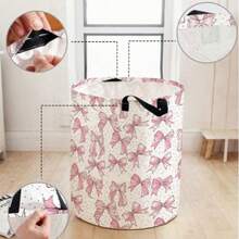 VPY 1pc Foldable Round Handled Storage Basket, Large Capacity Bow Print, Multi-Purpose Storage Basket Suitable For Bathroom, Bedroom, Laundry Room, Toys, Clothes And Snacks, Large Capacity Foldable Laundry Basket - Multicolor - View 15
