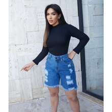 Short Jeans 36 ao 46 Jorts Meia Coxa Destroyed 100% Algodão Feminino - Azul - Visão 4