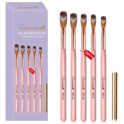 5支装亚克力美甲刷套装，美甲沙龙及居家使用，适合初学者（尺寸6/8/10/12/14），居家美甲的理想之选