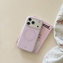 Ốp điện thoại hai lớp bo tròn màu tím chấm bi, tương thích với iPhone 17 Pro Max / 16 Pro Max / 15 Pro Max / 14 Pro / 13, ốp điện thoại thời trang và tối giản dành cho nữ. - Màu Hồng baby - Xem 5