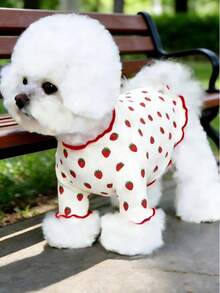 1pc Pet Dog/Cat Clothes, Bow Print Pink Bow Decor Sweater, Breathable Comfortable Anti-Shedding Casual Outfit For Teddy, Poodle, Chihuahua, Spring & Autumn - Multicolor - View 5