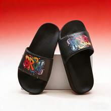 1 đôi dép lê trẻ em đế mềm EVA in chữ hoạt hình, nhẹ, kiểu dáng tối giản thời trang chống trượt bền chắc dành cho bé trai và trẻ lớn. - màu đen - Xem 4