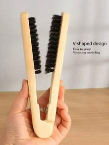Double Sided Bristle Hair Brush, Anti-Static V-Shaped Straightening Brush With Wooden Handle, Professional Salon Styling Tool For Smooth & Shiny Hairstyles - Apricot - View 7