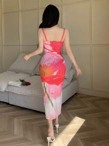 abyoxi 女士露背吊带长款针织连衣裙，铅笔裙摆，开衩至大腿，无袖，性感波西米亚风 - 泡泡糖粉 - 查看 5