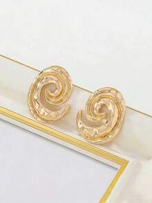 1 Pair European And American Fashion Minimalist Elegant Geometric Hollow Spiral Earrings, Suitable For Women's Daily Commute, Banquet And Party - Yellow Gold - View 4