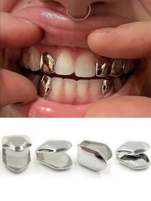 4pcs Classic Smooth Single Tooth Grillz, Suitable For Men And Women As Holiday Decoration - Multicolor - View 3