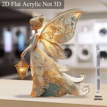 2D Flat Bohemian Fairy Wings Acrylic Tabletop Decoration - Gold And Turquoise 2D Flat Sign With Shimmer Effect, Large Fairy Wing Tips (15.01cm X 12.98cm), Lightweight Fairy-Themed Plaque, Suitable For Home/Office, Birthday/Easter/Valentine's Day Gift, Single Piece - A - 查看 5