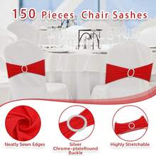 150 Pieces Spandex Stretch Chair Sashes Bows Elastic Chair Cover Bands Ties With Slider Wedding Party Reception Events Universal Ceremony Banquet Decorations (Gold) - Red - View 3
