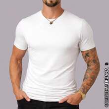 Men's Basic T-Shirt, Plain Cotton, Premium Peruvian Knit - 白色 - 查看 2