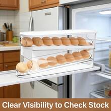 Refrigerator Egg Layerer - Automatic Rolling Refrigerator Door Egg Rack, ABS Transparent Plastic Egg Storage Box, Space Saving Stacked Egg Storage Container (Double-Layer Design, Can Hold Many Eggs) - Clear - View 6