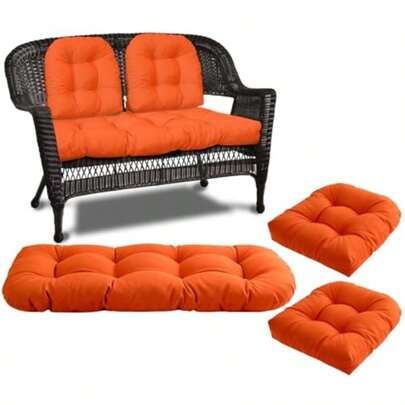 Wicker Chair Cushions 3 Piece Set Waterproof Outdoor Cushions For Patio Furniture Loveseat And U-Shaped Wicker Furniture Cushions Orangegift