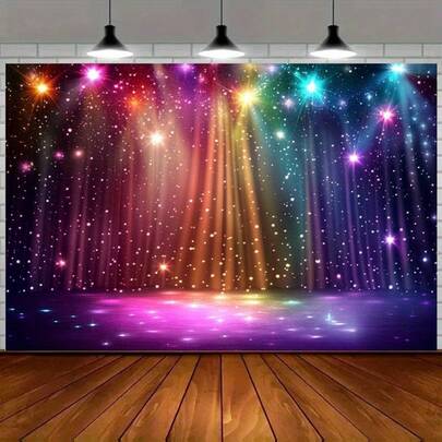 1 Bandera de fondo de iluminación de escenario vibrante, decoración de fiesta de poliéster, letreros de celebración de uso múltiple para interiores y exteriores, decoración de habitaciones para estudio, hogar y eventos en el jardín
