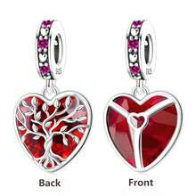 1pc 925 Sterling Silver Tree Of Life/Triangle Heart Pendant With Red Zirconia, DIY Memorial Jewelry Gift, Unisex - Silver - View 2
