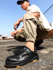 Chaussures de sécurité pour hommes et femmes, chaussures de travail extérieures à embout en acier, chaussures de sport basses printemps/été, chaussures de sécurité anti-écrasement et anti-perforation, respirantes et confortables, noires et blanches, pour la protection des travailleurs de la construction industrielle en extérieur. - Noir - Voir 4