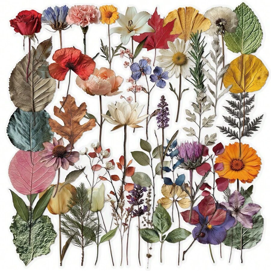 50张透明复古花卉美学贴纸，防水植物贴纸，适用于笔记本、笔记本电脑、滑板、水瓶 - B - 查看 1