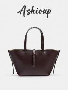 Compact Leather Shoulder Bag, Retro Mini Basket-Shaped Handbag, Elegant Adjustable Strap Tote Crossbody Bag - Burgundy - View 1