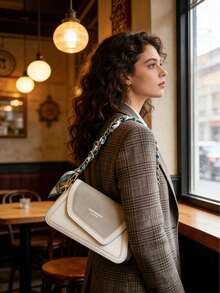 [PIANEE]Elegant Scarf Chain Handbag | Cream And Gray Minimalist Triangular Flap Bag - The Perfect Choice For Both Wear And Gift-Giving - Beige - View 8