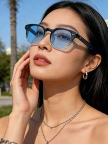 1 Pair New Fashion Decorative Glasses For Women, Suitable For Daily Wear, Summer Beach Vacation, Outdoor Activities, Travel, Leopard Print Tortoiseshell Bohemian Style Oversized Square Frame - Blue and White - View 5