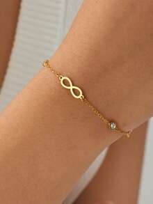 1 chiếc mặt dây chuyền hình tròn đính kim cương, kiểu dáng thời trang, đơn giản, thường ngày, khoét rỗng, mạ vàng, mặt dây chuyền hình biểu tượng vô cực, dây chuyền trang sức bằng thép không gỉ. - Vàng - Xem 5