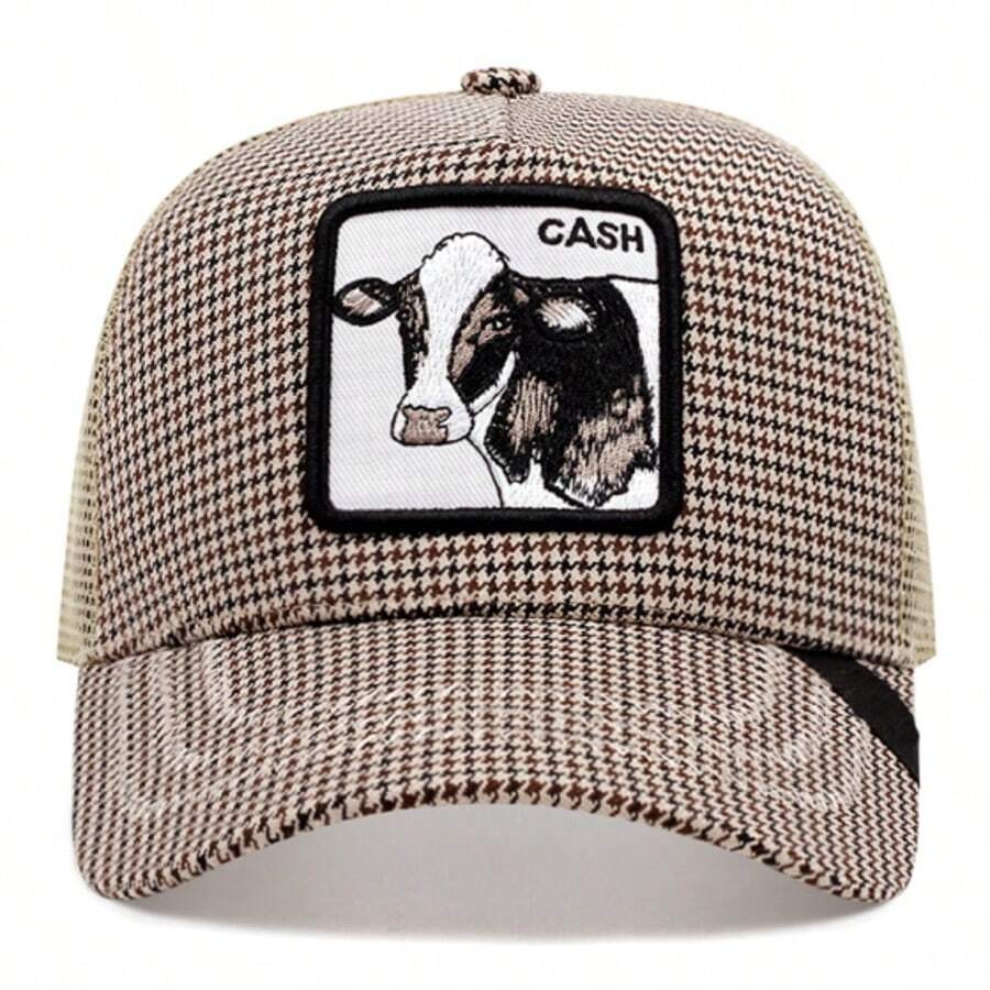 Animal Trucker Hats Leather Pattern Adjustable Snapback Mesh Animal Baseball Cap For Men - 棕色 - 查看 1