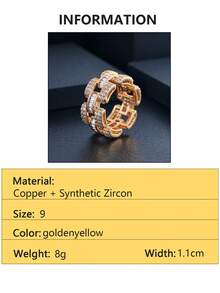 1 chiếc nhẫn đồng khảm đá Zirconia hình học rỗng, nhẫn unisex phong cách hip-hop cá nhân hóa, toàn bộ bằng đá Zirconia. - Vòng hình học - Xem 12