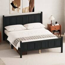 MERAX Queen Size Flat Panel Bed With Headboard & Footboard, Minimalist Modern Platform Bed With Wood Grain Finish, Shaker And Farmhouse Style Design, Sleek And Functional Bedroom Furniture,Black - Black(Queen Size) - 查看 2