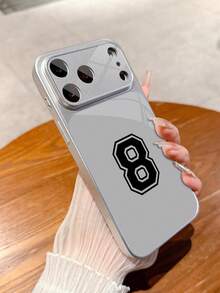 1pc New Minimalist Luxury Double-Layer Number 8 Pattern Tempered Glass With Camera Lens Protection Phone Case, Suitable For IPhone 17/17Pro/17ProMax/17Air/16/16Pro/16ProMax/16Plus/15/15Plus/15Pro/15ProMax/14/14Plus/14Pro/14ProMax/13/13Pro/13ProMax/12/12Pro/12ProMax/11/11ProMax, Matte Anti-Fall, Full Coverage Metal Paint Luxury Protective Cover - Multicolor - View 4