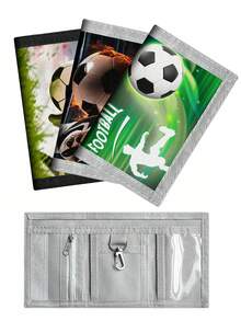 Cartera plegable con diseño de fútbol de dibujos animados para niños/adolescentes, monedero con bolsillo con cremallera y llavero, material de poliéster duradero, adecuado para uso diario, regalo de Navidad o cumpleaños - Multicolor - Ver 1