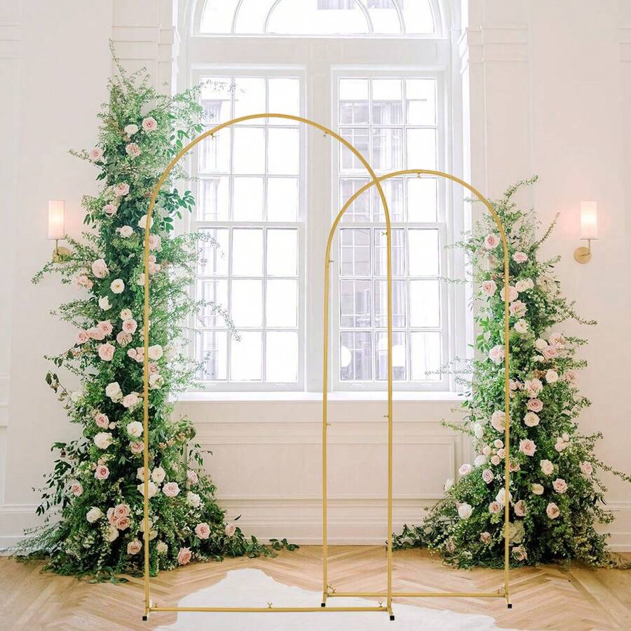 2-Piece Gold-Colored Wedding Arch Backdrop Stand, Metal Wedding Arch Frame, Wedding Arch Backdrop Frame For Wedding, Birthday, Party Decoration, Mother's Day - vàng - Xem 1