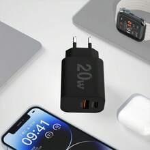 Cargador USB C, cargador de 20W con 2 puertos USB A+C que admite el protocolo PPS para carga rápida para teléfonos, para iPhone 14 13 12 11 Pro Max XS XR X 8 7 6 Plus 5, cargador rápido con cable de datos de 150cm/4.9ft. - Ver 5