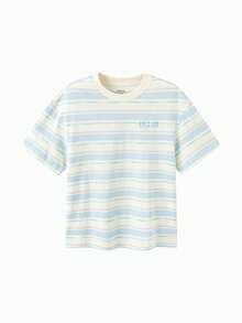 Balabala Kaos Lengan Pendek Anak Laki-Laki Motif Garis-Garis Musim Panas, Cepat Kering, dan Bernapas - biru dan putih - View 2