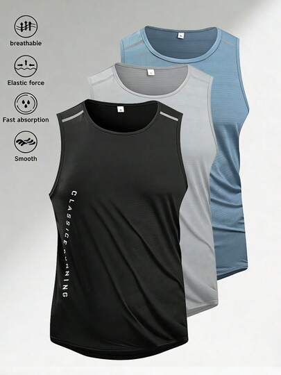 Camiseta de tirantes deportiva de verano para hombres - Transpirable, de secado rápido, elástica, que absorbe la humedad, suave, ideal para fitness, correr y entrenar (Disponible en varios colores) Negro