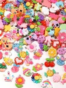 Random 10/20/30/40/50//150/200/500pcs Resin Accessories Set, Cute Sweet Girl Cartoon Decorations, Various Colors, Styles And Designs, More Quantity More Variety, Can Be Used As Keychains,, Bracelets, Dust Plugs And Other Pendants, Great Back-To-School Party Favors, Small Gifts - 50pcs - 查看 2