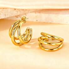 Hypoallergenic Stainless Steel Earrings | Combination Earrings, High-Quality Stainless Steel Women's Earrings, Non-Fading, Comfortable To Wear And Versatile, Minimalist And Elegant, Suitable For Daily Wear Or Parties, Fashion Women's Earrings, Jewelry Accessories, Exquisite Gift For Women - Gold - View 9