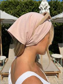 1件装女士浅粉色宽松发带/头巾，柔软弹力休闲头巾，适合泳池和度假 - 藕粉色 - 查看 4