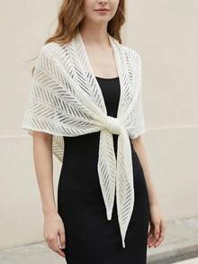 1pc Women's Solid Color Knitted Hollow Triangular Shawl Socialite Style Lightweight Scarf For Beach, Outdoor Travel, Spring - Multicolor - View 1