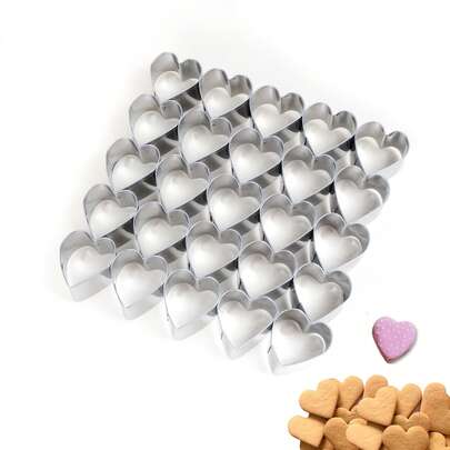 Bộ khuôn cắt bánh quy hình trái tim 25 lỗ, Bộ khuôn cắt bánh quy hình ngôi sao 25 lỗ, Bộ khuôn cắt bánh quy hình hoa 25 lỗ, Khuôn cắt bánh quy hình trái tim nhỏ bằng thép không gỉ, Khuôn cắt bánh quy ngày Valentine dùng cho bánh mì kẹp, bánh quy, bánh bích quy.