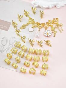 37pcs Alloy Daisy Flower Hair Clips, Y2K Punk Hip-Hop Decor Hair Accessories, Gift For Party And Daily Use - Gold - View 4